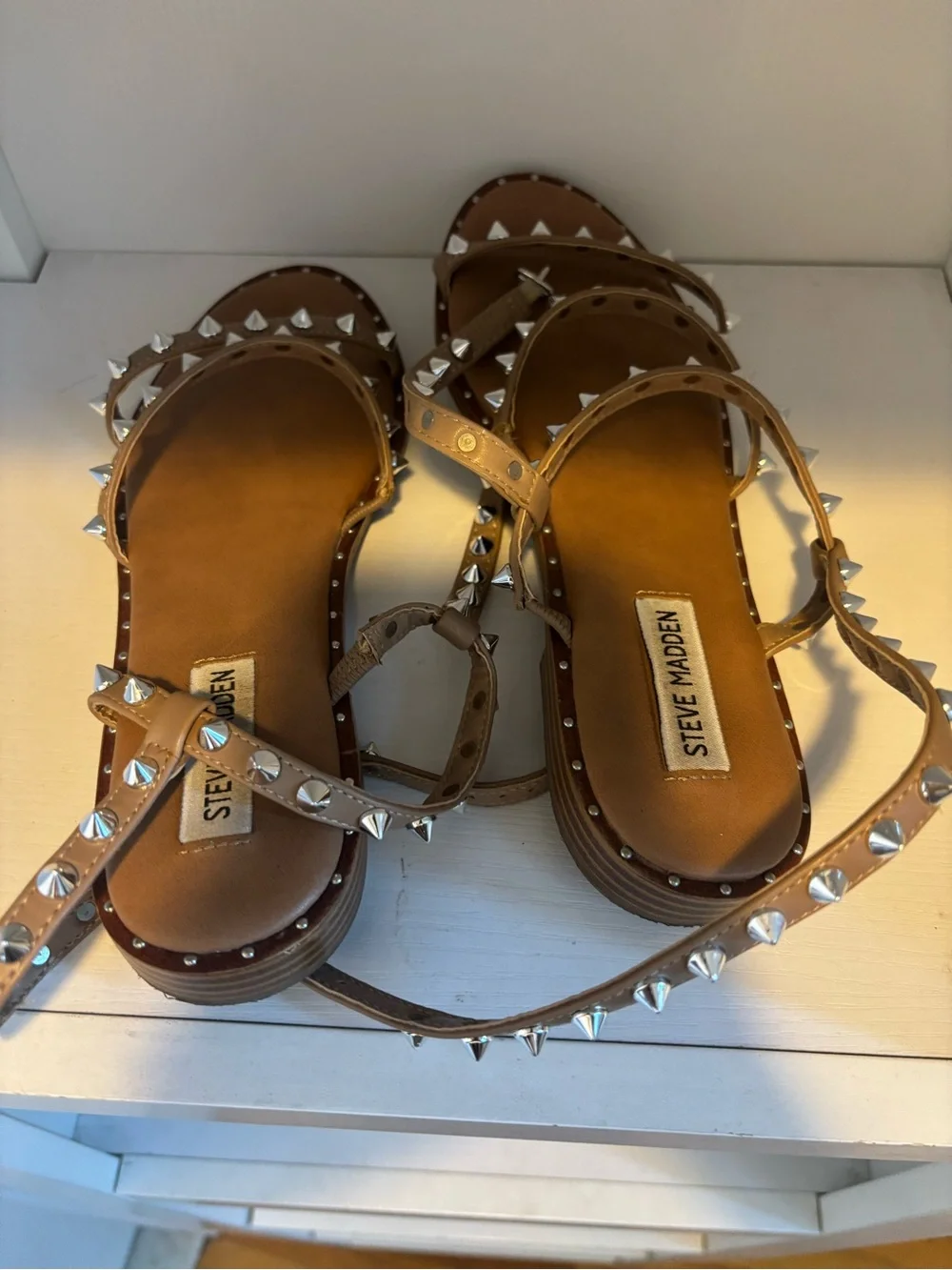 Steve Madden Nude/Tan Pyramid Stud Strap Sandals